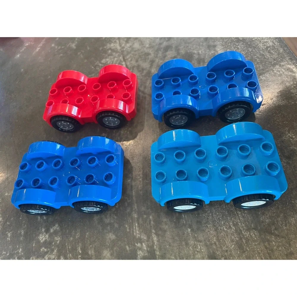 LEGO Duplo 4pc Car Base Set Red Blue Teal Vehicle Chassis Wheels 2x4 6395 4914